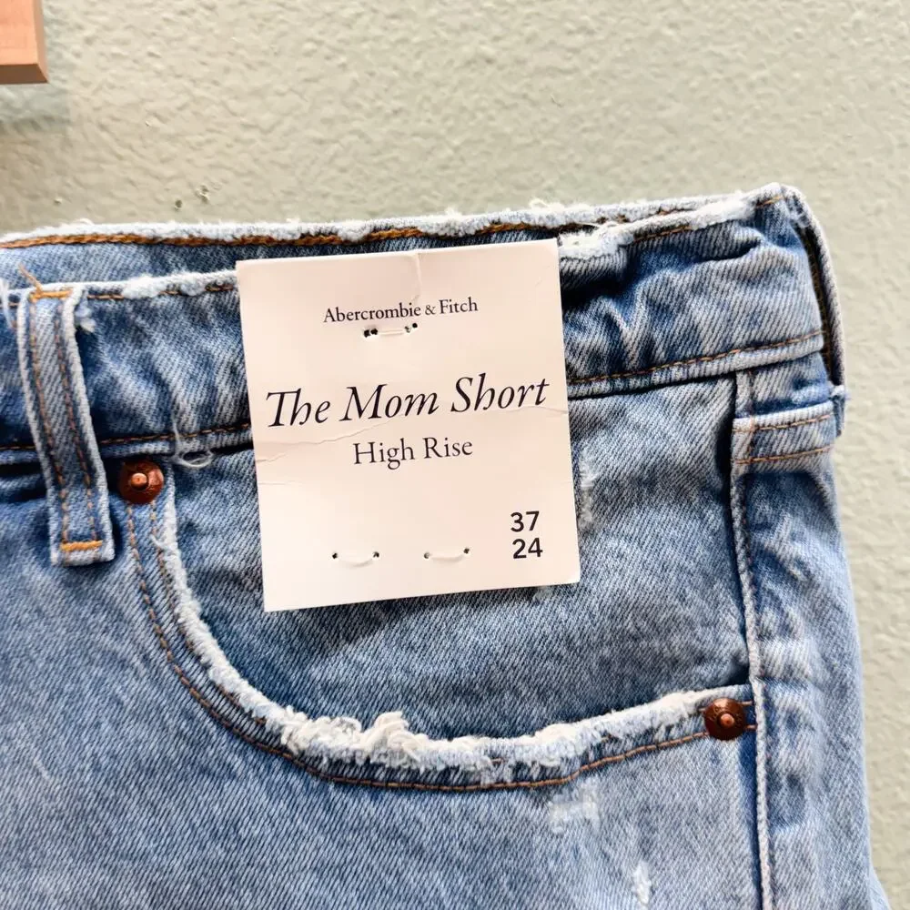 Abercrombie & Fitch Blue Jean The Mom Short High Rise Denim Shorts - Size 37
